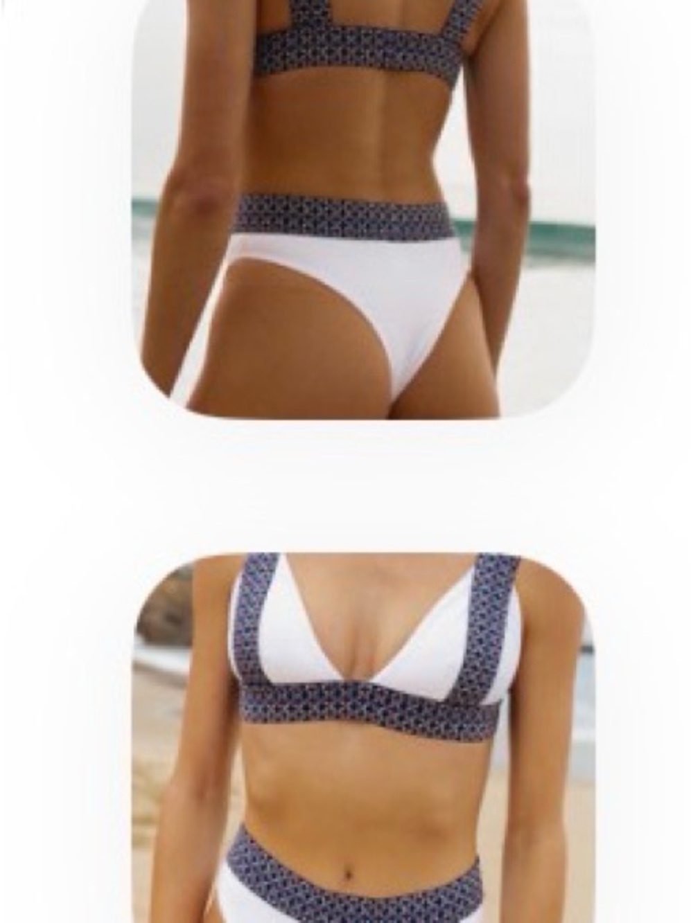 White Bikini Set with Navy Geometric Trim by